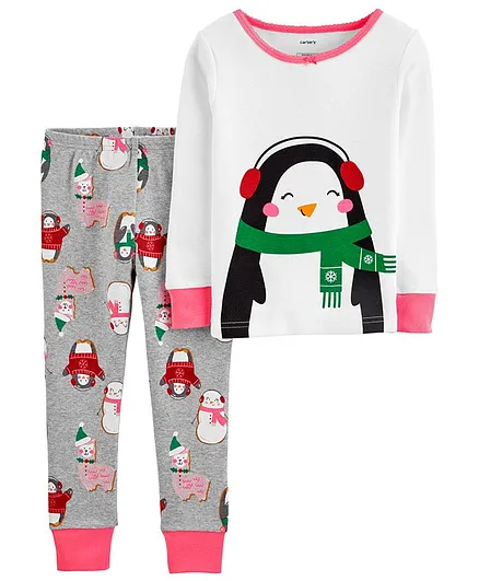 Carter's 2-Piece Penguin Snug Fit Cotton PJs - White Grey