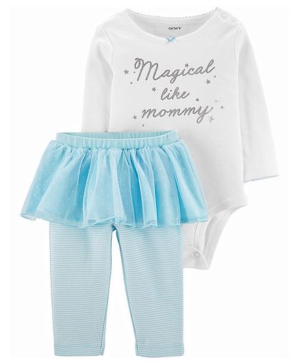 Carter's 2-Piece Glitter Bodysuit & Tutu Pant Set - White Blue