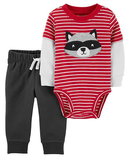 Carter's 2-Piece Raccoon Layered-Look Bodysuit Pant Set - Red Grey