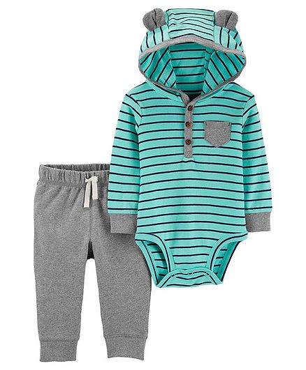 Carter's 2-Piece Striped Hooded Bodysuit Pant Set - Blue