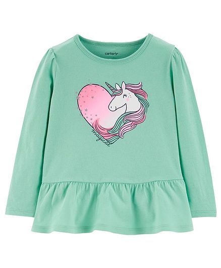 Carter's Glitter Unicorn Peplum Top - Green