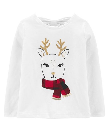 Carter's Glitter Reindeer Jersey Tee - White