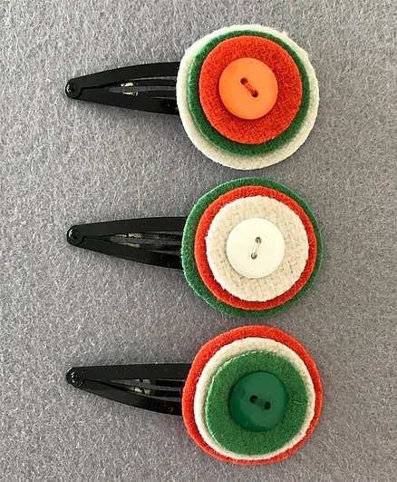 Kalacaree Set Of 3 Button Applique Snap Clips - Orange White And Green