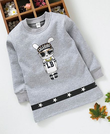 Kookie Kids Full Sleeves Frock Star Print - Grey