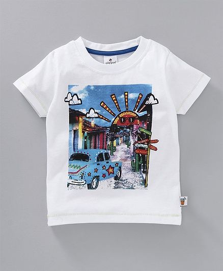 Ollypop Half Sleeves Tee Car Print - White