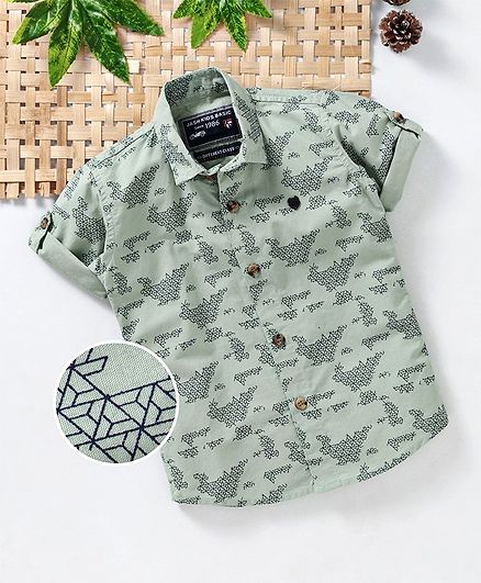 Jash Kids Half Sleeves Patterned Shirt - Moss Green