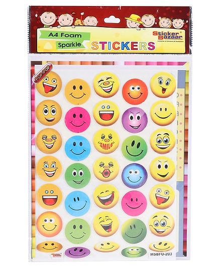 Sticker Bazaar Smiley A4 Foam Sparkle Stickers - Multi Color
