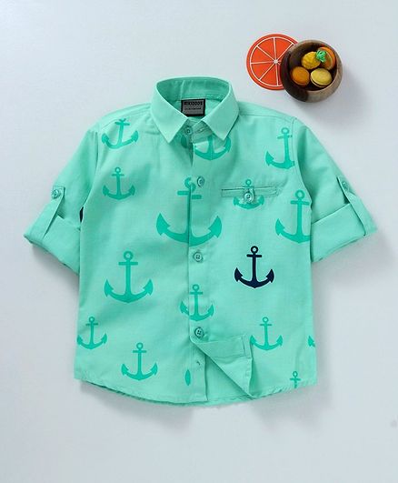 Rikidoos All Over Anchor Print Full Sleeves Shirt - Green