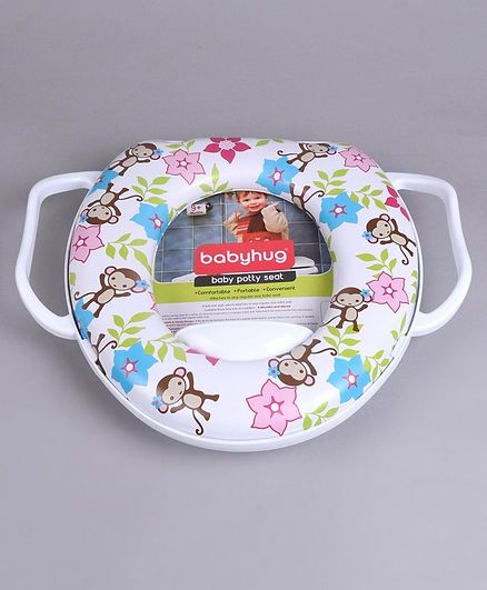 Babyhug Soft Potty Seat With Handle Monky & Flower Print -White
