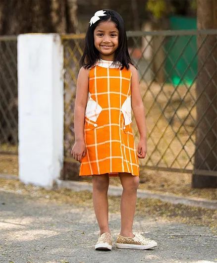 Fairies Forever Checkered Sleeveless Dress - Off White & Orange