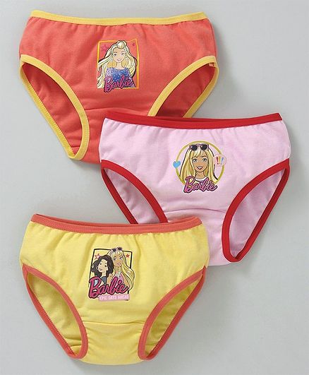 Red Rose Panties Barbie Print Pack Of 3 - Pink Orange Yellow