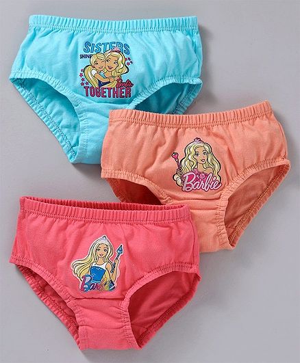 Red Rose Panties Barbie Print Pack of 3 - Blue Orange Coral