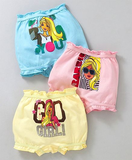 Red Rose Bloomers Barbie Print Pack of 3 - Pink Yellow Blue