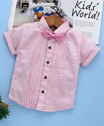 Little Kangaroos Half Sleeves Solid Color Shirt With Bow - Pink