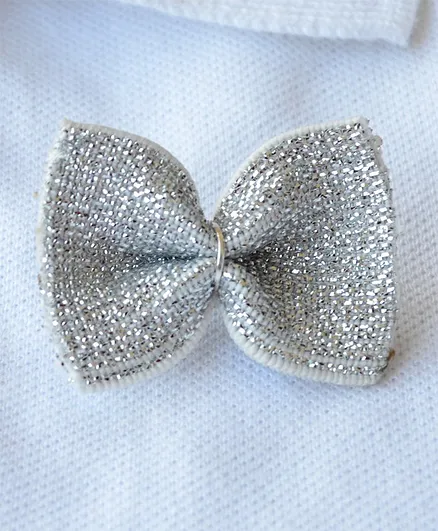 Pretty Ponytails Bow Applique Badge - White & Silver