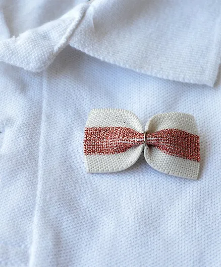 Pretty Ponytails Bow Applique Brooch - White Pink & Silver
