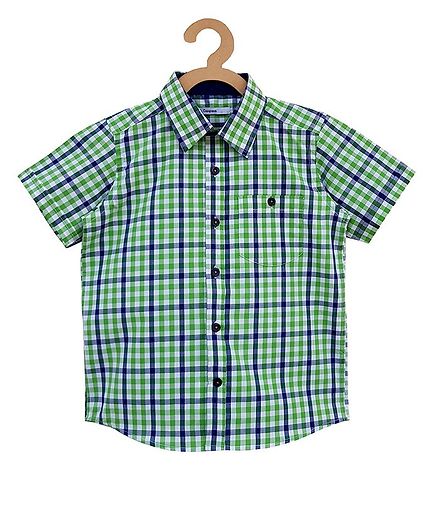 Campana Half Sleeves Checked Shirt - Green & Navy