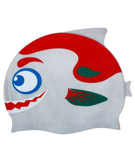 Passion Petals Silicone Swimming Cap Shark Pattern - Grey & Red