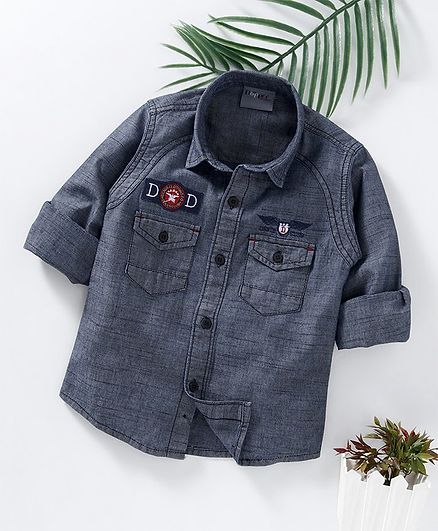 Dapper Dudes Embroidered & Patch Detailed Full Sleeves Shirt - Grey