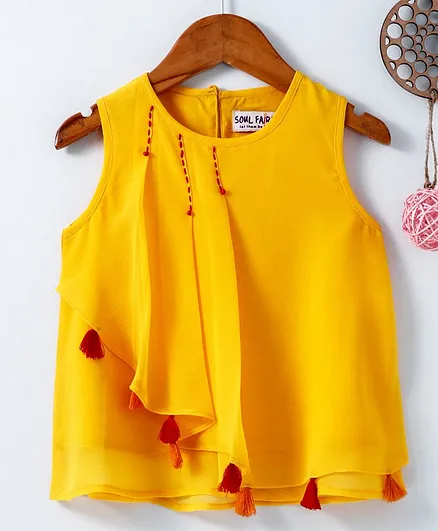 Soul Fairy Solid Sleeveless Tasseled Top - Yellow