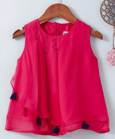 Soul Fairy Solid Sleeveless Tasseled Top - Pink