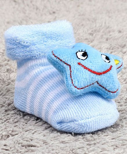 Cute Walk by Babyhug Ankle Length Sock Shoes Star Motif - Light Blue