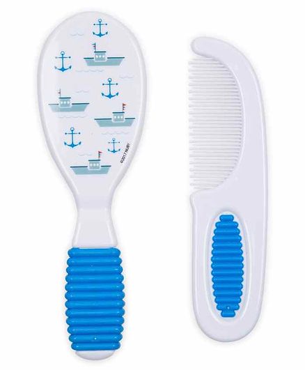 Nuby Comb & Brush Set Ship Print - Blue white