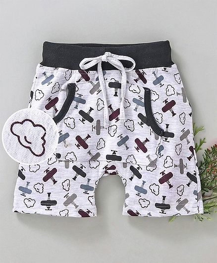 Olio Kids Drawstring Waist Shorts Cloud Print - White Grey