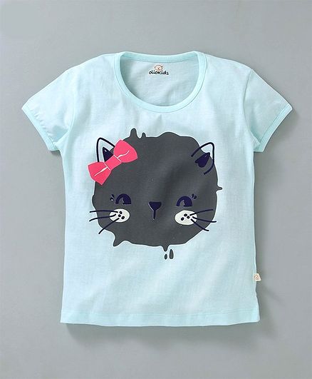 Olio Kids Half Sleeves Tee Cat Print - Blue