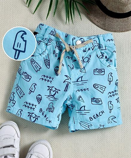 Little Kangaroos Shorts Beach Print - Sky Blue