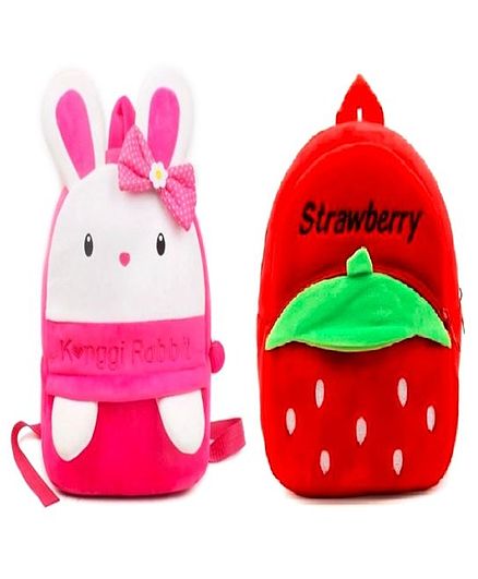 Frantic Velvet Nursery Bags Bunny & Strawberry Design Pink Red Pack of 2 - Height 14 inches Each