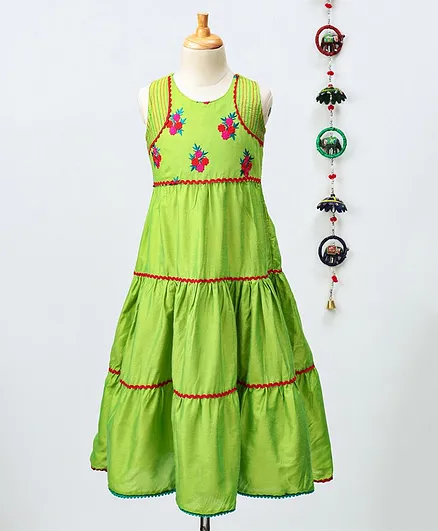 Twisha Flower Embroidered Sleeveless Dress - Green