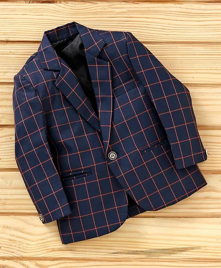 Dew's Burry Checked Full Sleeves Blazer - Navy Blue
