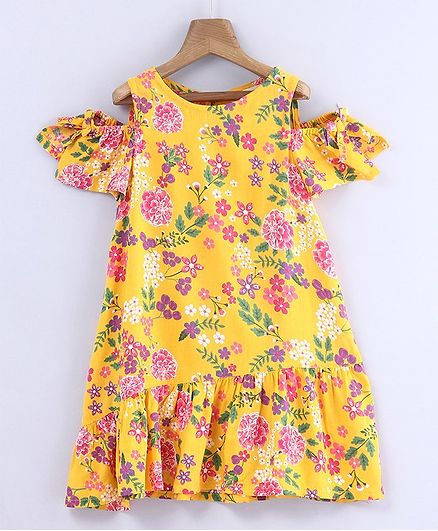 Beebay Floral Print Short Sleeves Dress - Yellow