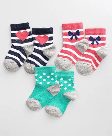 Cute Walk by Babyhug Organic & Anti Bacterial Ankle Length Socks Pack of 3 - Multicolor