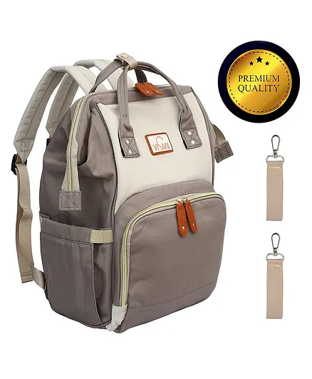 Vismiintrend Waterproof Diaper Bag Backpack With Baby Insulated Pockets - Grey & Ivory