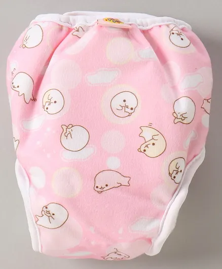 Paw Paw Reusable Diaper With Insert Walrus Print Large Size - Pink