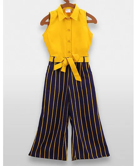 Lilpicks Couture Striped Sleeveless Jumpsuit - Mustard Yellow