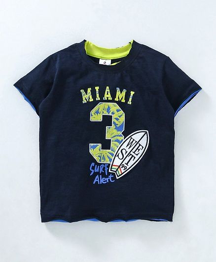 Ollypop Half sleeves Tee Miami Print - Navy Blue