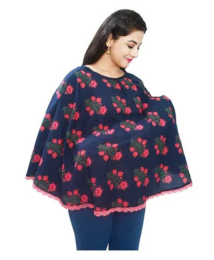 Mum's Caress Premium Feeding Cover Floral Print - Navy Blue