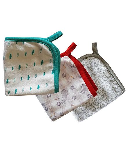 Kadambaby Wash Cloth Multiprint Pack of 3 - Red Green Brown