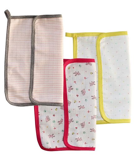 Kadambaby Muslin Wash Cloth Multiprint Pack of 3 - Red Yellow Pink