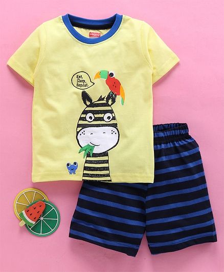 Babyhug Half Sleeves Printed T-Shirt & Shorts Set - Yellow Blue