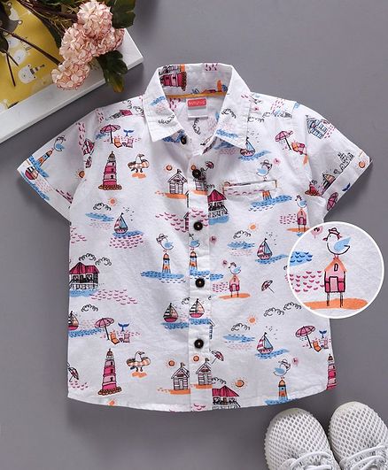 Babyhug Half Sleeves Shirt Multi Print - White
