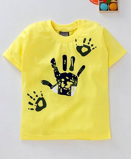 Rikidoos Hands Print Half Sleeves Tee - Yellow
