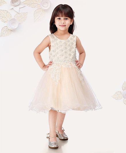 Mark & Mia Sleeveless Embroidered Party Frock Pearl Detail - Cream