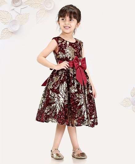 Mark & Mia Sleeveless Sequin Party Frock Bow Design - Maroon