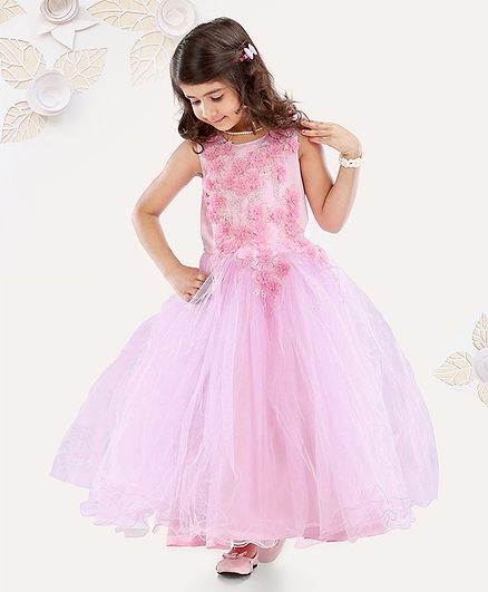 Mark & Mia Sleeveless Party Wear Gown Floral Applique - Pink