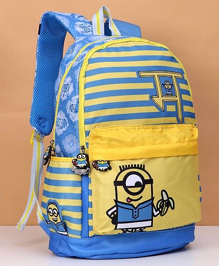 Minions Striped School Bag Yellow Blue - 18 Inches
