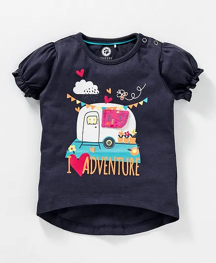 JusCubs Vehicle Printed Cap Sleeves Top - Navy Blue